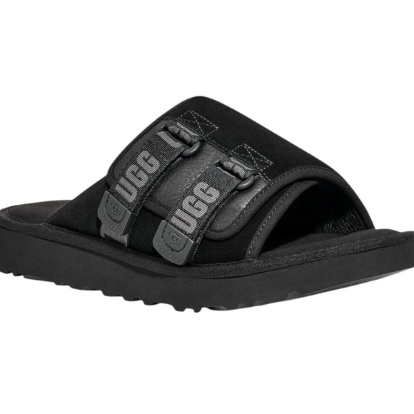 NWT UGG Mens Goldencoast Strap Black Slide Sandals Shoes Size 10 - Picture 1 of 5